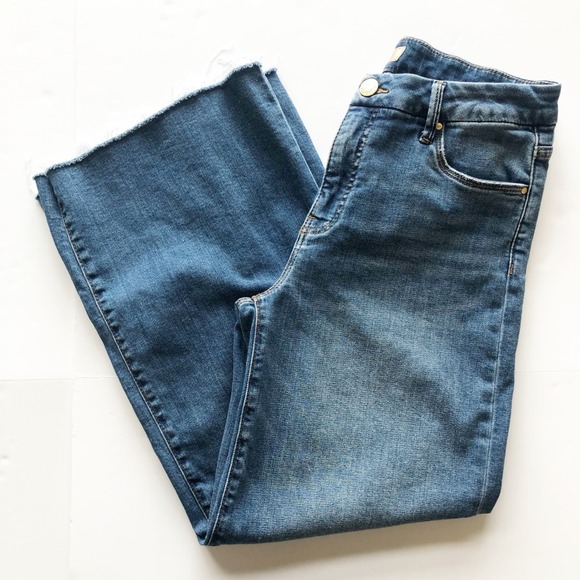 KUT from the Kloth Meg Fab Ab Wide Leg Jeans Womens 8 High Rise Raw Hem Blue - Picture 2 of 11